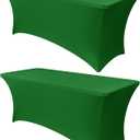 Obstal 8Ft Stretch Spandex Table Cover for Standard Folding Tables - 2 Pack Universal Rectangular Fitted Tablecloth for Party, Banquet, Events, Trade Show (Emerald Green, 96L x 30W x 30H Inches)
