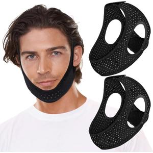 2 Pack Anti Snore Chin Strap for Sleeping, Mouth Jaw Tape Snoring Stopper Sleep Devices CPAP Users Breathing Head Mouthpiece Solution Keep Closed Advancement Reducing Aids Women Men Machine (Black)