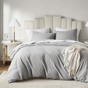 Degrees of Comfort Duvet Cover Queen - Waffle Weave Textured Soft 3 Pieces Bedding Comforter Cover with Pillowcase for All Season (No Comforter Included), Grey, Full/Queen (Gray)