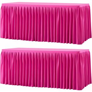 Wish Care 2 Pack Hot Pink Rectangle Table Clothes for 6 Foot Tables, Polyester Fitted Tablecloths 6t Stretch Table Cover for Wedding, Birthday, Parties, Trade Show, Craft Show