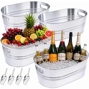 4Pcs Ice Bucket for Parties 4 Gallon Large Galvanized Tubs with 4Scoops