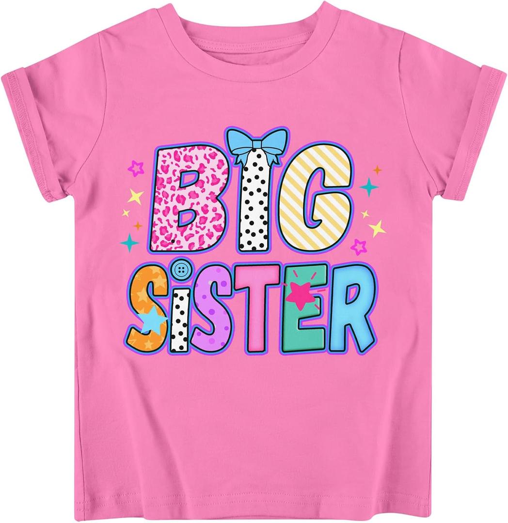 Funnycokid Big Sister Shirts for Girls Pregnancy Announcement Toddler (Pink, 2-3T)