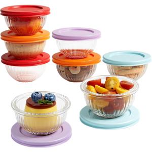 Freshmage Small Glass Bowls with Lids, [8 Pack-6.25 Oz] Meal Prep Bowls Set, Stackable Small Food Storage Containers for Leftovers, Snacks, Nuts, Dips, Dessert, Dishwasher & Microwave Safe