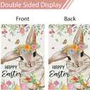 Heyfibro Happy Easter Bunny Garden Flag 12x18 Double Sided Burlap, Floral Wreath Rabbit with Spring Flowers & Decorative Eggs Yard Banner for Holiday Farmhouse Yard Outdoor Decor(ONLY FLAG)