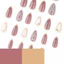 Short Press on Nails Almond Fake Nails French Tip False Nails with 3D Seashell Gold Line Design Glue on Nail Glossy Acrylic Artificial Nail Full Cover Stick on Nails for Women 24Pcs