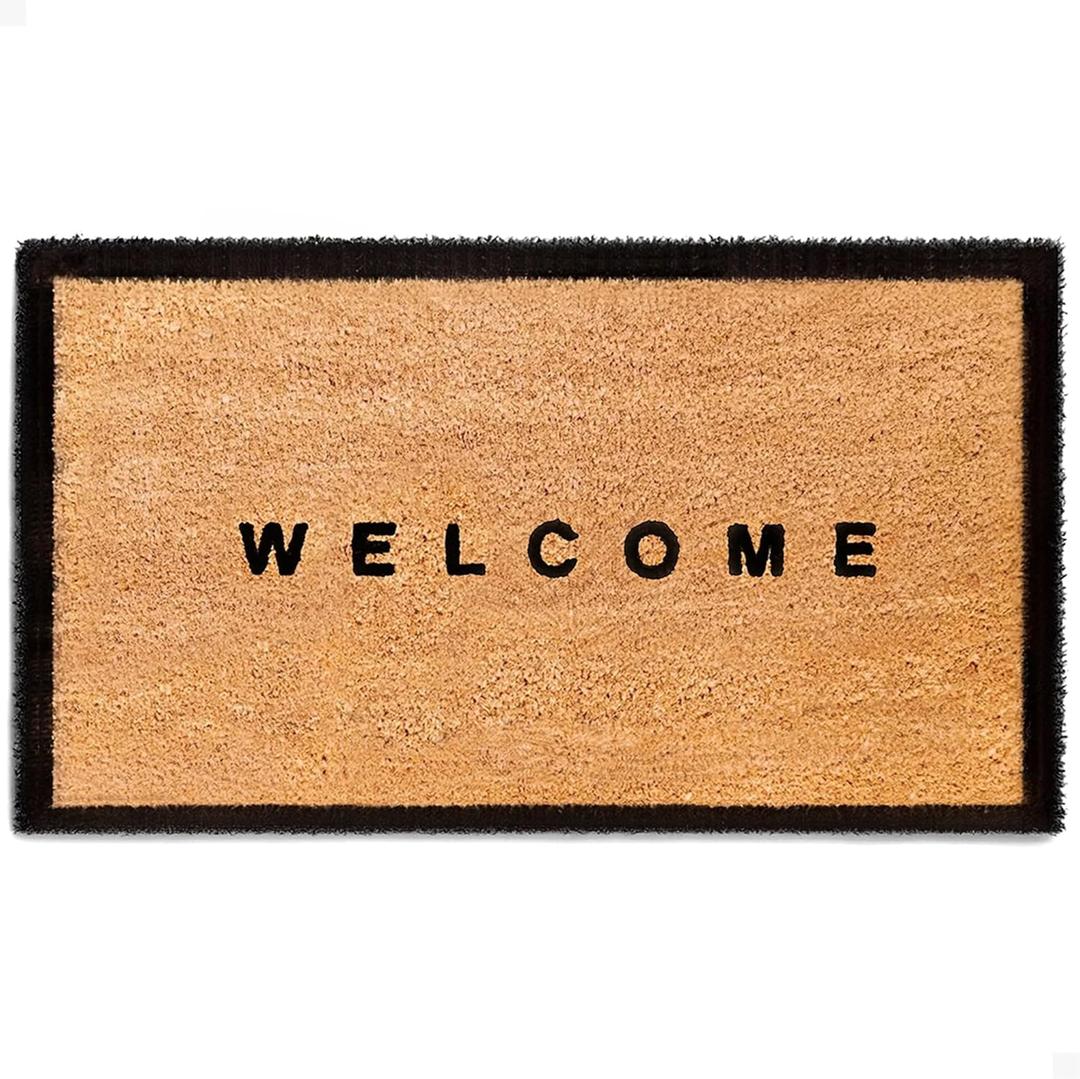 THEODORE MAGNUS Door Mat  Coir Doormat for Outdoor Entrance, Durable Welcome Mat with Non-Slip Backing, Perfect for Front Door and Entryway - Outdoor/Indoor - Welcome w/Border - 17" x 30" (1'5" x 2'6" (Rectangular))