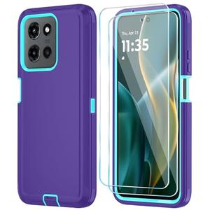Qinmay Phone Case for Motorola Moto G 2025/Moto G Play 5G 2025 Case with HD Screen Protector, Heavy Duty Shockproof & Dropproof 3-Layer Cover Phone Case,PurpleSkyBlue