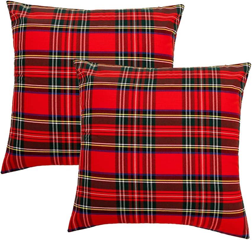 GTEXT 2 Pack Christmas Decor Red Plaids Pillow Covers Buffalo Check Throw Pillow Cover Tartan Cuhion Cover Case for Couch Sofa Home Decoration Cotton 18 x 18 Inches