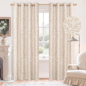 BGment Oatmeal Linen Curtains for Living Room 84 Inch Length - French Country Leaf Jacquard Botanical Pattern Cottage Core Vintage Light Filtering Grommet Window Curtains 2 Panels, Each 52 Inch Wide