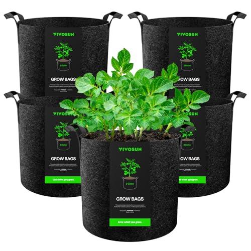Amazon.com : VIVOSUN 5-Pack 3 Gallon Plant Grow Bags Heavy Duty Thickened Nonwoven Fabric Pots with Handles : Patio, Lawn & Garden