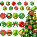 Soulchen 36 Pcs Christmas Tree Ornaments Red and Green Glittering Hanging Decoration Xmas Snowflake Santa Snowman Plastic Round Christmas Pendants Ornament Set for Home Indoor Holiday Party