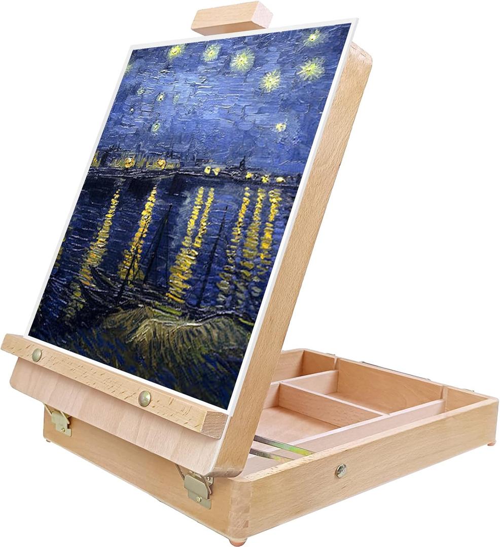 Louise Maelys Tabletop Beechwood Art Easel for Painting Canvases Table Easel Stand for Painters Painting by Numbers, Students Beginners Artist Adults