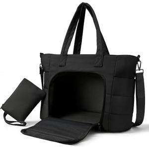 Dadanism Insulated Lunch Bag for Women, 15.6 Inch Quilted Lightweight Puffy Laptop Tote with Leakproof Cooler Compartment for Nurse Teacher Work Office and Outdoor, with Purse, Black