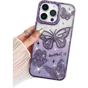 BITOBE Designed for iPhone 11 Pro Max, Cute 3D Butterfly Case Slim Plating Glitter Bling Luxury Cover for Women Girls Protective Camera Protection Bumper 6.7" Purple
