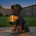 Dog Statue with Solar Lantern - Outdoor Statue Home Decor for Garden Backyard Porch Patio, 10.5 IN Puppy Lamps Figurine Lights Decorations Gift for Birthday, Valentine's Day, Dog Lovers (Aeruginous)
