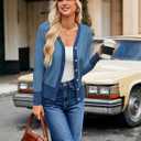 GRACE KARIN Womens Cardigan Sweaters Lightweight Long Sleeve Cropped Cardigan Fall Fashion Outfits Clothes Striped Shrug (Blue, XL)