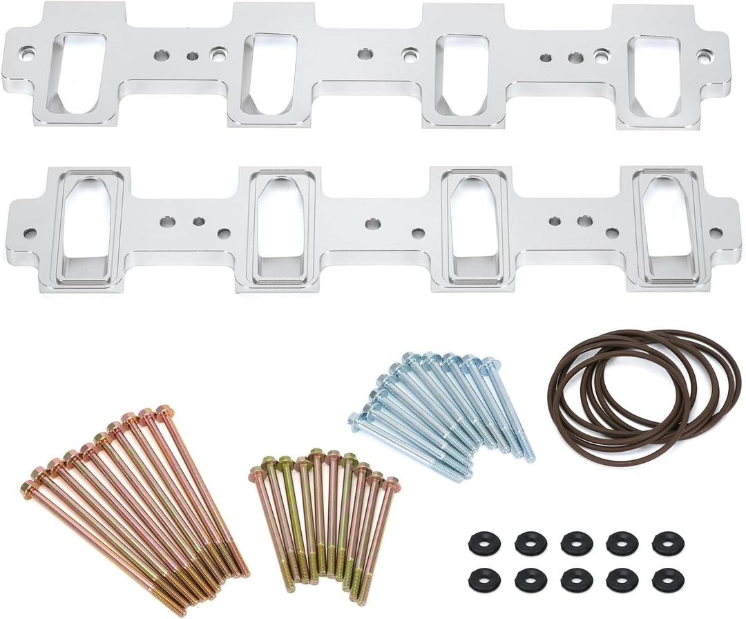 Rectangle Intake Manifold Adapter Plates For LS1 Cathedral Port Cylinder Head to LS3 LSA ZL1 CTS-V Silver