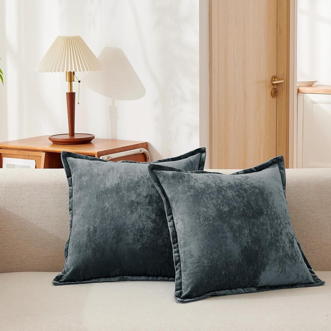 Luxurious Velvet Throw Pillow Covers 20x20 Set of 2 Decorative Pillow Covers Solid Square Cushion Case for Sofa Couch Bedroom Farmhouse, Blue Gray (20" x 20" (Pack of 2), Gray Blue)