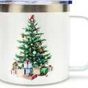Cute Christmas Tree Mug Gift for Women Men Present Idea Insulated Christmas Coffee Mug for Him Her Dad Mom Funny Gifts Holiday Decor Xmas Cup Festive Tumbler Stainless Steel Mugs with Lid