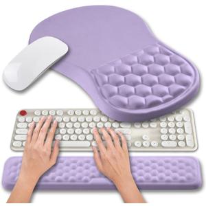 Hokafenle 2 in 1 Ergonomic Mouse Pad Wrist Support & Wrist Rest for Computer Keyboard Set, with Relieve Carpal Tunnel Pain Massage Bulge and Full Memory Gel Design (2In1 Set, Lavender)