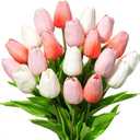 BLISOUL Real Touch Artificial Tulips, 20pcs Fake Tulip Flowers Stem, PU Faux Tulips 13.5” for Mother's Day, Home Decor, Wedding, Easter Valentine's Gift, Table Centerpieces, Pink Series and White