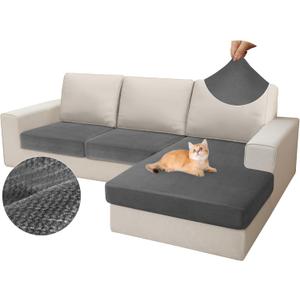 Arfntevss Magic Sofa Covers for Sectional 3-Pieces Soft Stretch Velvet Individual Couch Cushion Covers for Sectional Sofa Set L Shape Sectional Slipcovers Washable (2 Seat + 1 Chaise, Light Grey)