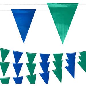 105FT Safety Warning Pennant Banner Flags – Multipurpose OSHA High Visibility Triangle Flags for outside fence, Roadwork, Party and Hazard Areas(Blue+Green, 45pcs, 105FT)
