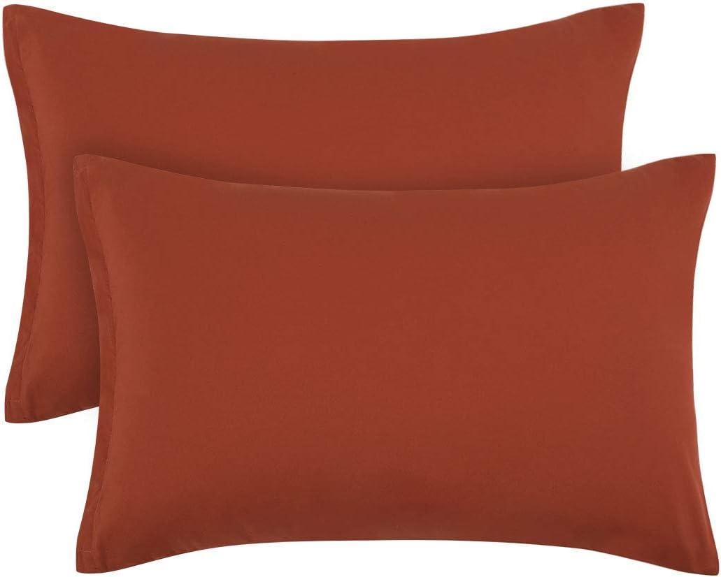 PiccoCasa Zippered Pillowcases, 100% Brushed Microfiber Polyester Pillow Case Cover, Pillow Cases Set of 2, Soft and Comfortable Standard(20"x26") Rust Color