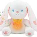 IUTOYYE Breathing Stuffed Animal Anxiety Relief, Musical Plush with Realistic Breathing Rhythmic Music and Lights Anxiety Breathing Animal Stuffe (Bunny)