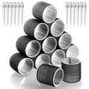 Jumbo Hair Curlers Rollers, 12Pcs Hair Roller Curlers Self Grip Holding Rollers with12 Stainless Steel Duckbill Clips for Long Hair Volume (Black)