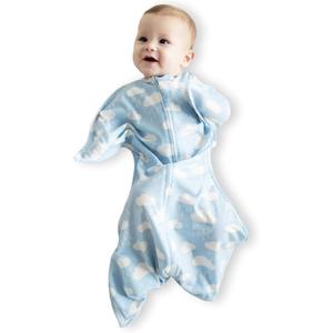 SleepingBaby Zipadee-Zip Transition Swaddle - Cozy Baby Swaddle Blanket with Zipper Convenience - Roomy Wearable Blanket for Easy Diaper Changes - Spring Showers Blue, Small (4-8 Month)