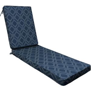 AAAAAcessories Outdoor Chaise Lounge Cushions, Fade-Resistant, Waterproof Patio Furniture Replacement Cushions, 72" x 21" x 3", Slate Blue Vine Trellis