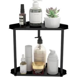 2 Tier Bathroom Counter Organizer, Vanity Organizer Corner Shelf, Skincare, Makeup Countertop Organizers, Kitchen, Bathroom Counter Storage, Black