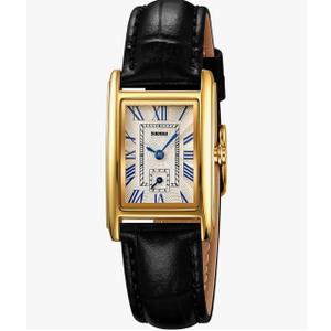 FANMIS Vintage Women's Rectangle Wristwatch Classic Ladies Analog Quartz Watch Ultra-Thin Ladies Bangle Bracelet Watch Female Business Dress Watches with Leather Strap