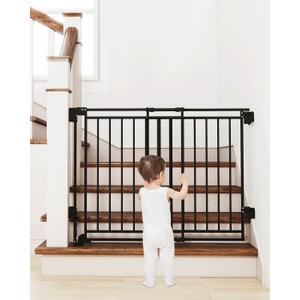 Miumoon 26.5-43" No Bottom Bar Baby Gate for Stairs | 2-in-1 Auto Close Dog Gate Indoor with Large Walk Thru Door, Hardware Mount Pet Gate for Top and Bottom Stairs, 29" H