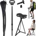 Adjustable Cane with Seat Folding Lightweight, Portable Cane Chair for Adults & Seniors, Walking Stick with Seat for Travel Hiking, with Cushion Carry Bag, Adjustable - Medium