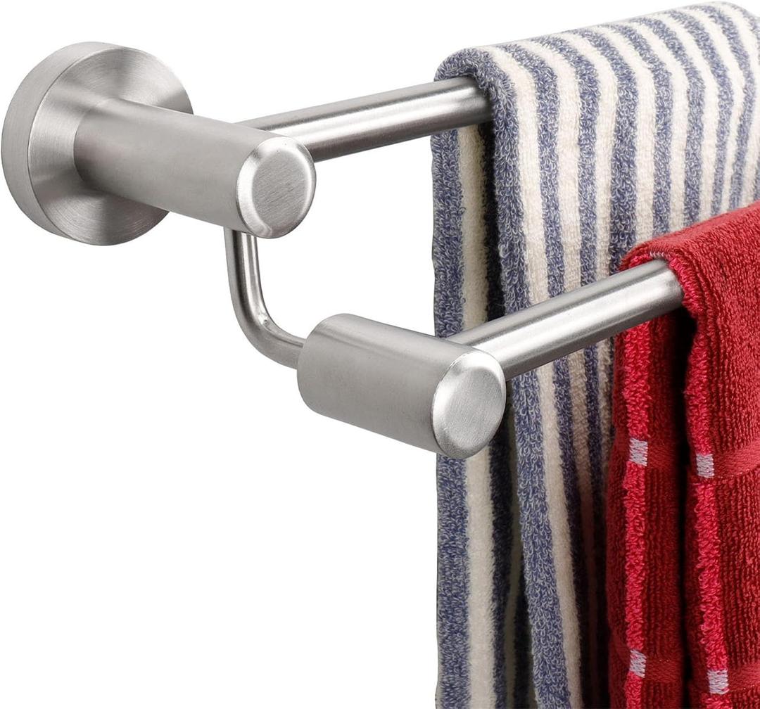 TocTen Double Bath Towel Bar - Thicken SUS304 Stainless Steel Towel Rack for Bathroom, Bathroom Accessories Double Towel Rod Heavy Duty Wall Mounted Towel Holder (Brushed,24IN)
