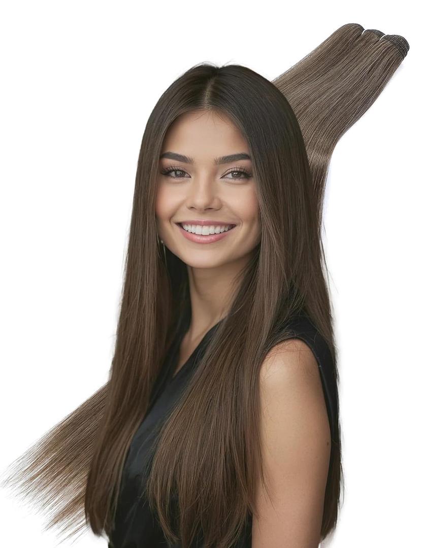 30 Inch Brown Mix Blonde Hair Extensions Sew in Bundles Synthetic Hair Weft 200g Long Straight Hair Extensions for Thin Hair
