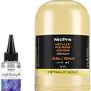 Nicpro Gold Metallic Acrylic Pour Paint, 33.8 Ounce Pre-Mixed Pouring Paint Supplies with Silicone Pour Oil & Gloves for Canvas, Rock, Wood Cell Creation Flow DIY Art Painting, Ready to Pour