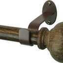 Elrene Home Fashions Rhinebeck Single Faux-Wood Curtain Rod, For Curtains and Drapery with Rustic Cap Finials, 1-Inch Diameter, 86"-120" Adjustable Rod, Antique Walnut
