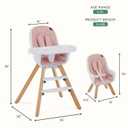 Evolur Zoodle 2-in-1 High Chair for Baby & Toddler Convertible High Chair to Toddler Chair, Padded Seat, 5-Point Safety Harness, Dual Dishwasher-Safe Trays, Solid Beechwood Legs Pink