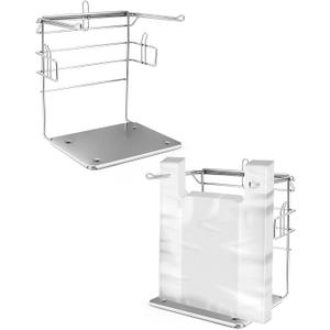 QWORK Plastic Grocery Bag Holder, 2 Pack Iron-plated Chrome Shopping Bag Stand, Chrome T Shirt Bag Rack, Fits 11W x 6D x 21H Bag, for Restaurant, Business, Office, Home, Kitchen, Garage