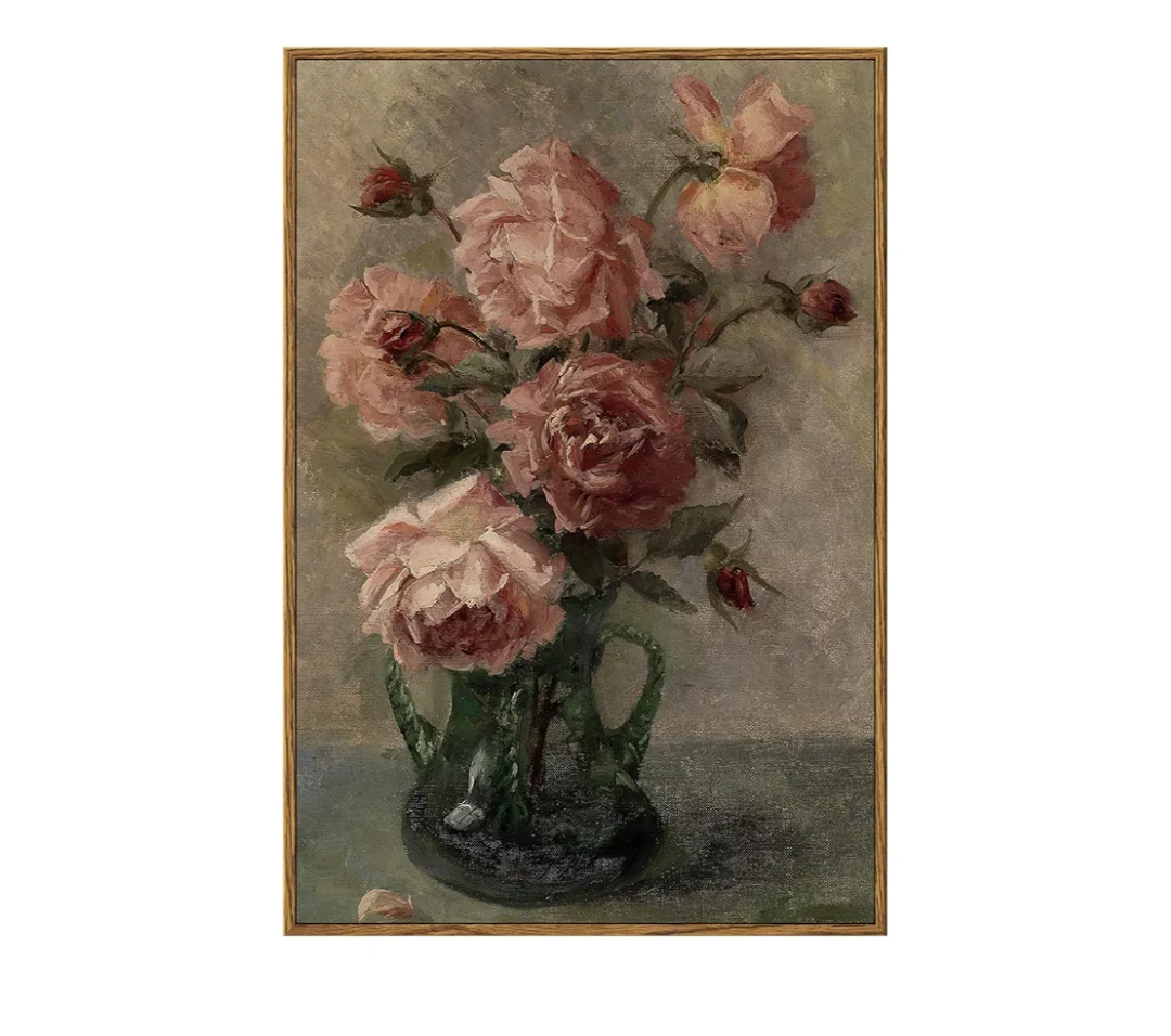InSimSea Framed Wall Art for Living Room Flower Wall Art Home Decor Roses in Vase Vintage Paintings Large Canvas Prints Botanical Prints Mid Century Modern Decor Farmhouse Bedroom Wall Decor 36x24in