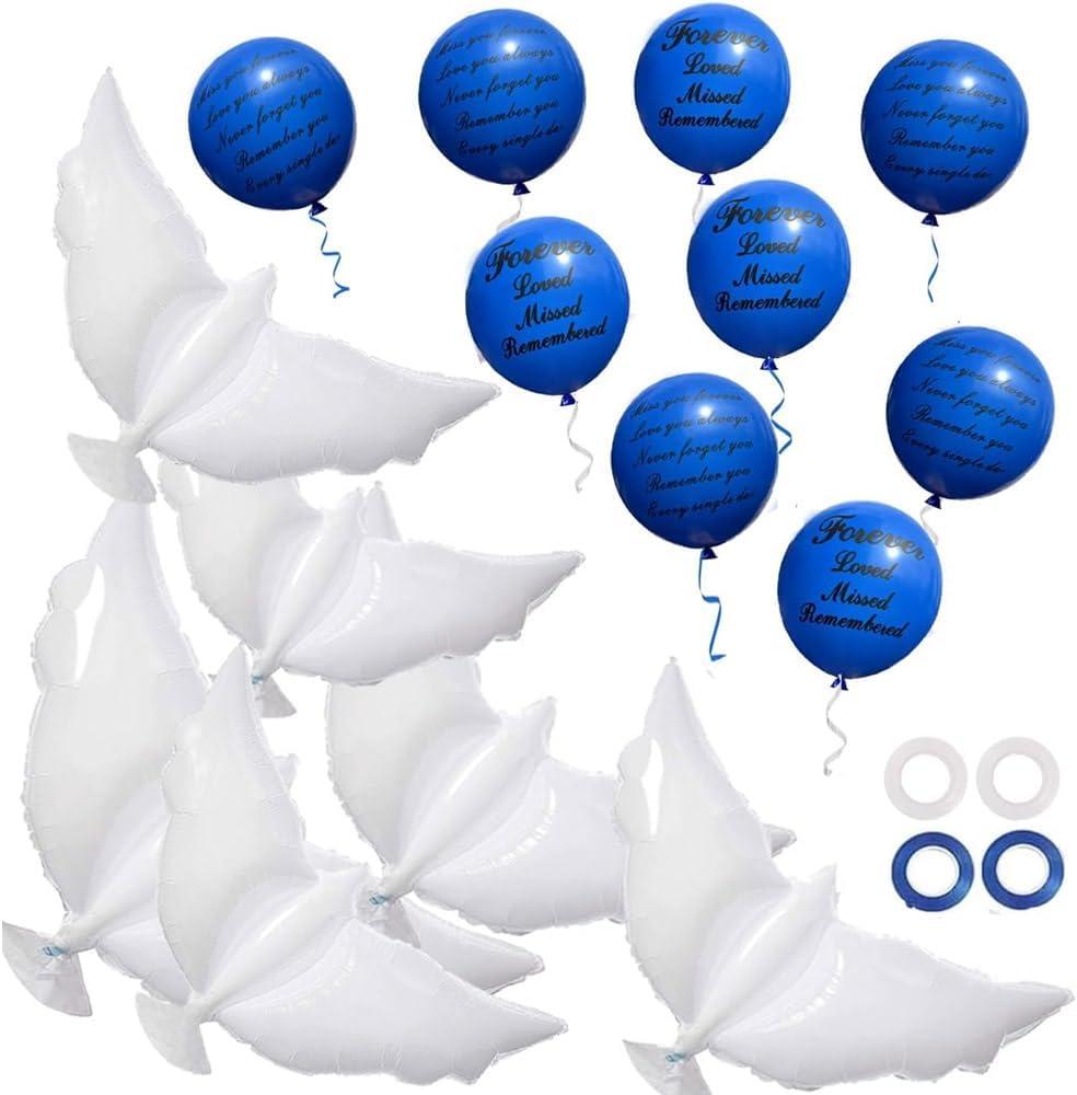 26 Pieces Blue Memorial Funeral Remembrance Balloons and 41.3 Inch Peace Dove Balloons for Release in Sky,Condolence, Funeral, Anniversary, Memorial Services