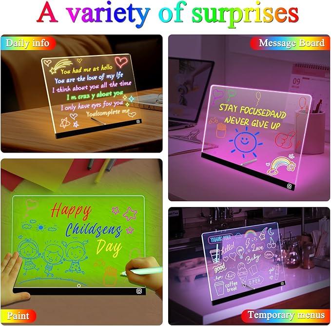 16 LED Drawing Message Note Board 7 Colors Light Acrylic Dry Erase Lumiboard with Colors 2 Modes as Night Light for Kids Room/Store/Office Ideal Gift for Festival Decoration 7 Markers