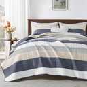 Andency California King Quilt Set Yellow Blue, 3 Pieces Ultra Soft Lightweight Cal King Bedspreads & Coverlets Set, Patchwork Striped Quilted Bedding Sets for All Seasons (112"x104")
