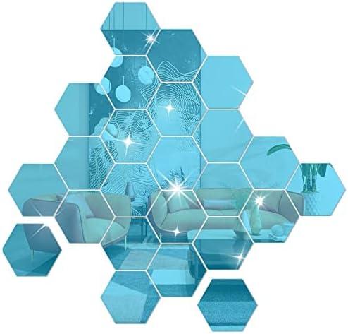 DIY Wall Decals Acrylic Mirror Sticker Set 36Pcs, Hexagon Mirror Wall Stickers for Living Room Bedroom Decor(Blue) (10*8.5*5cm)