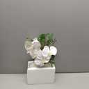 Briful Orchid Artificial Flowers 16.1'' White Orchid Silk Flowers with Ceramic Vase Faux Orchid Arrangement for Home Office Table Centerpiece Indoor Decoration