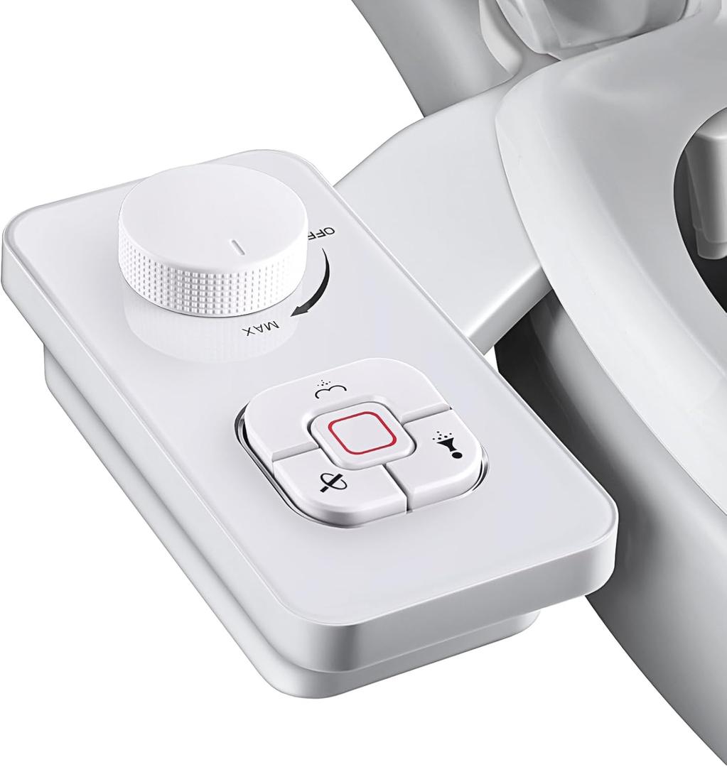 SAMODRA Bidet Attachment, Non-Electric Cold Water Bidet Toilet Seat Attachment with Pressure Controls, Retractable Self-Cleaning Dual Nozzles for Frontal & Rear Wash - White