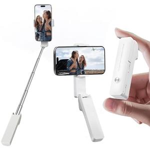 SuperDesk Extendable Mini Selfie Stick for iPhone, Pocket Size Portable Selfie Stick with Remote, Compact Phone Selfie Sticks with Phone Holder for Content Creation/Vlog/Video Record/Live Stream (White)